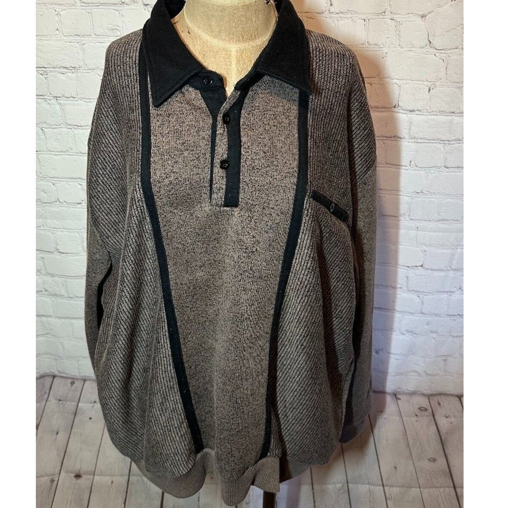 Vintage 90s Classics Long Sleeve Brown Polo Sweater Size 3XL